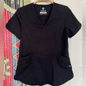 Adar Pro Black Fitted Short Sleeve Scrub Top